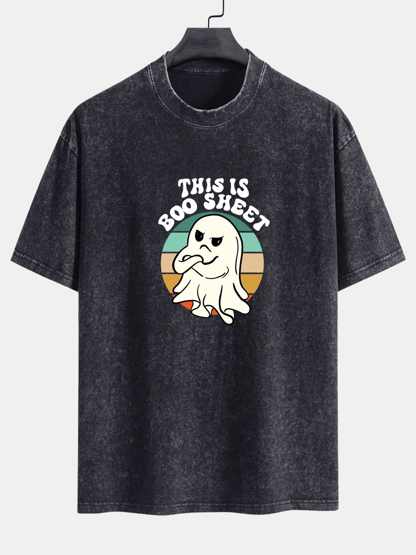 Ghost Slogan Print Washed Distressed Drop Shoulder T-Shirt
