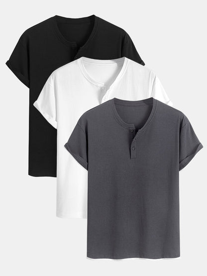 3 Pieces Cotton Henley T-Shirts