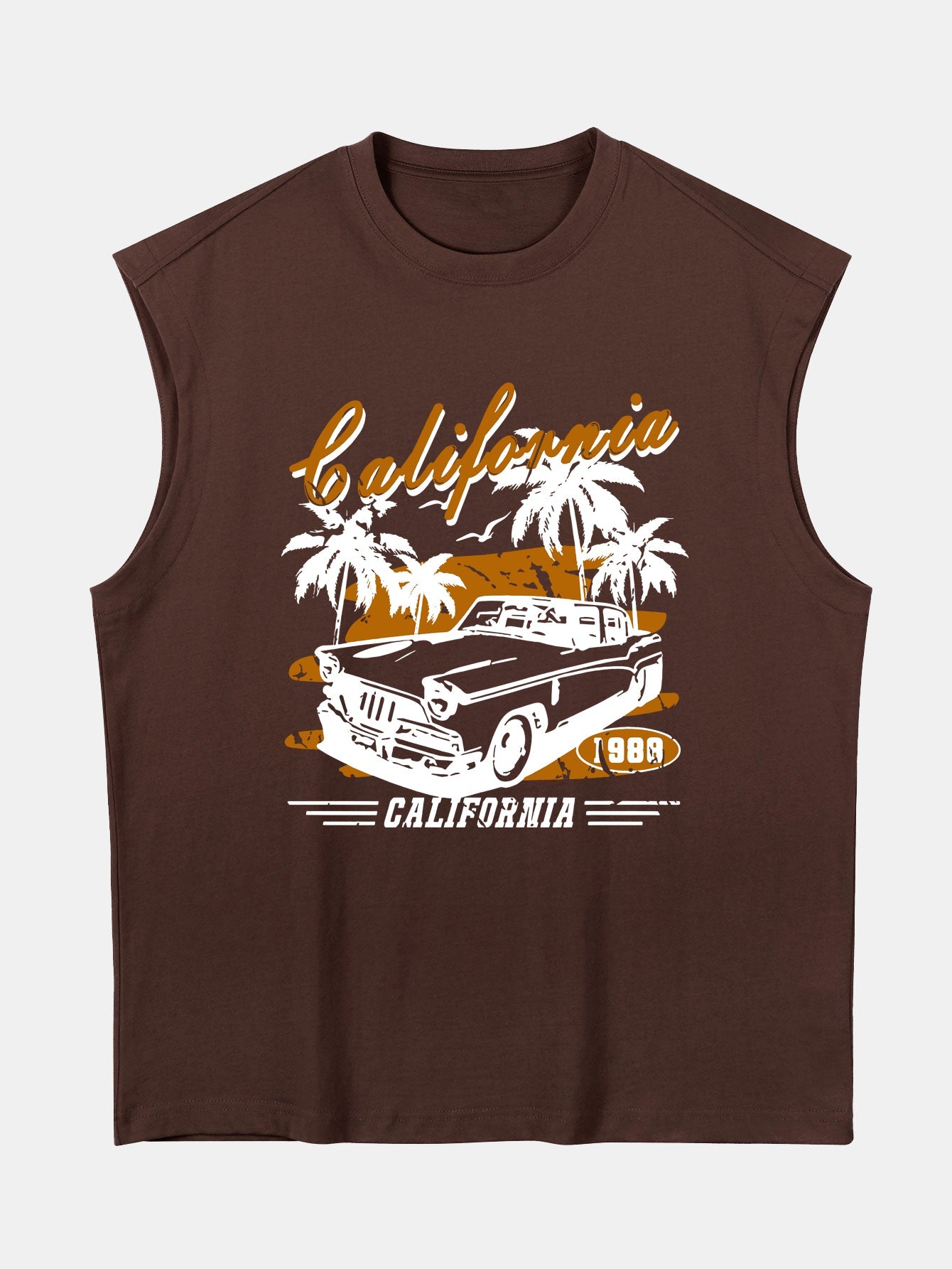 Relax Fit California Car Print Cotton Drop Shoulder Sleeveless T-Shirt