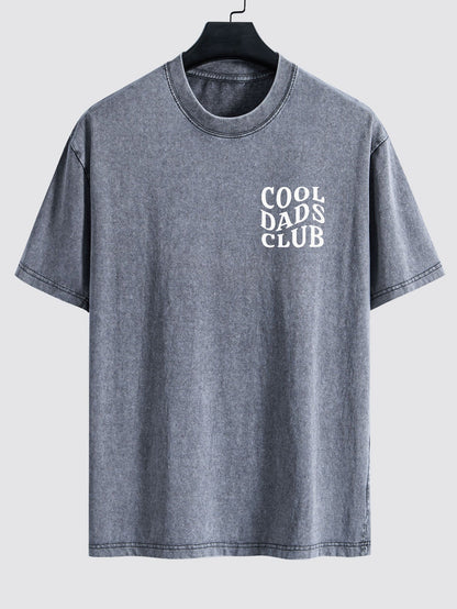 Cool Dads Club Print Washed Distressed Drop Shoulder T-Shirt