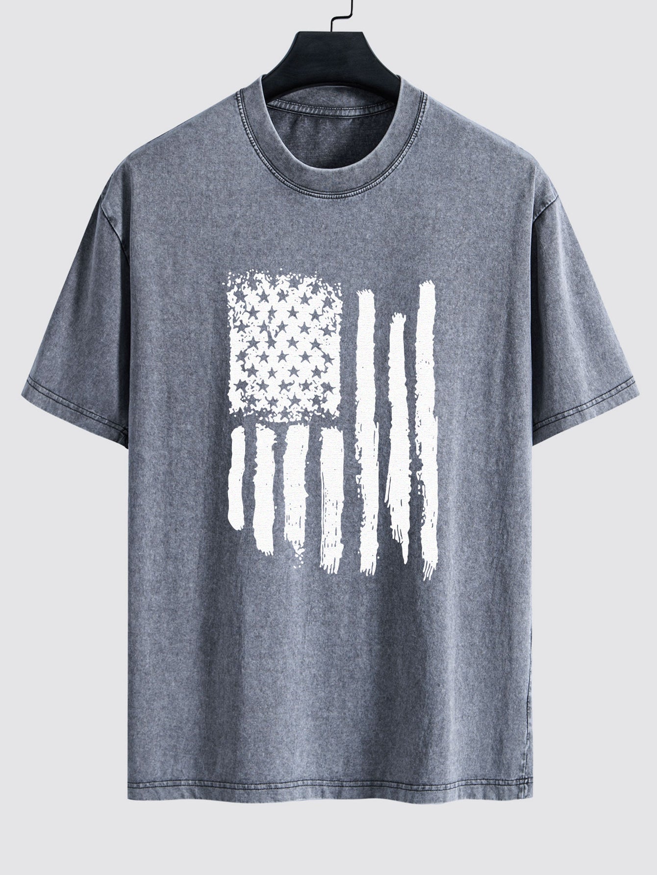 American Flag Print Washed Distressed Drop Shoulder T-Shirt