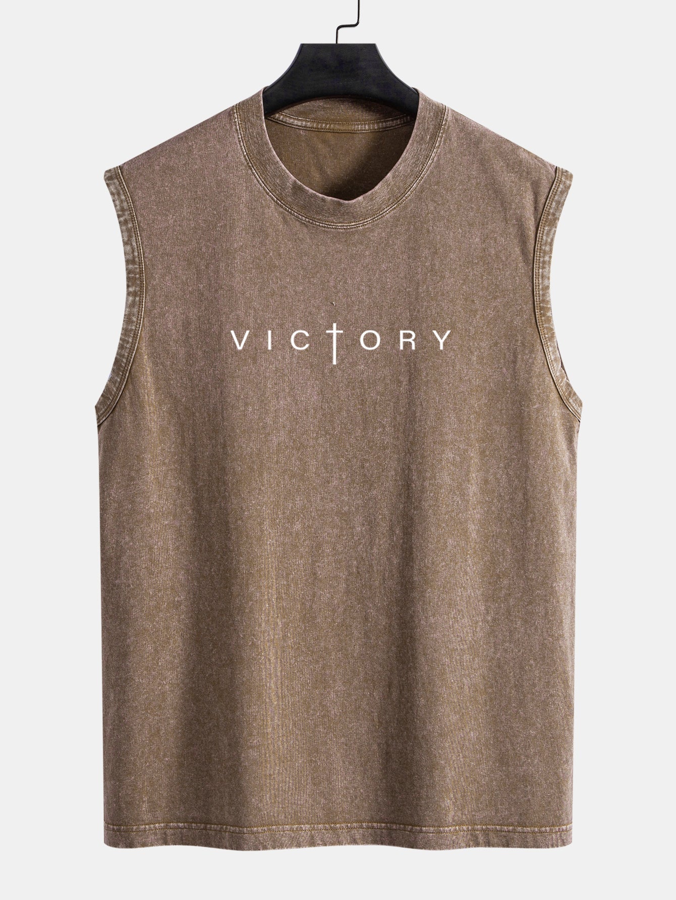 Victory Slogan Print Washed Distressed Tank Top