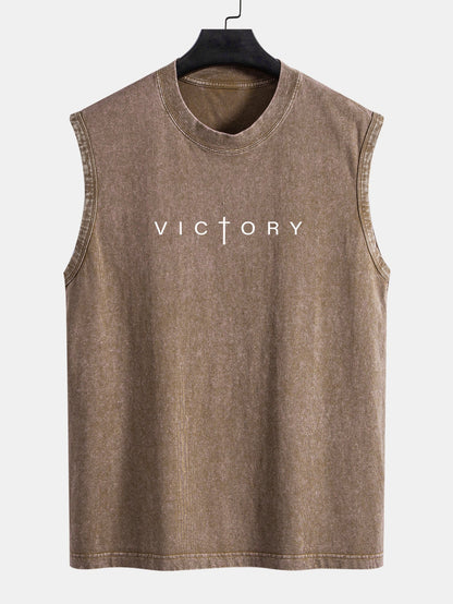 Victory Slogan Print Washed Distressed Tank Top