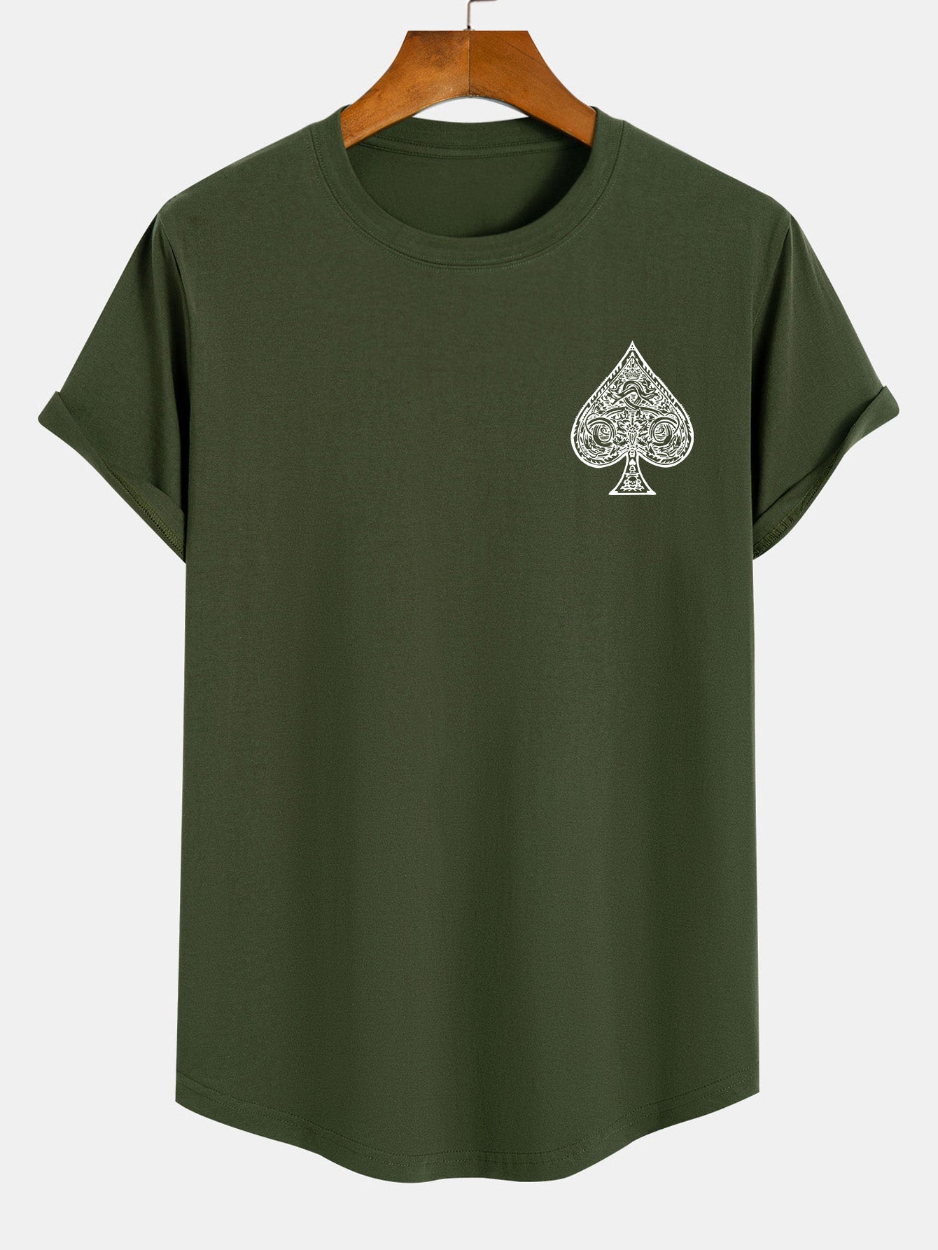 Ace Of Spades Print Cotton Arc Hem T-Shirt