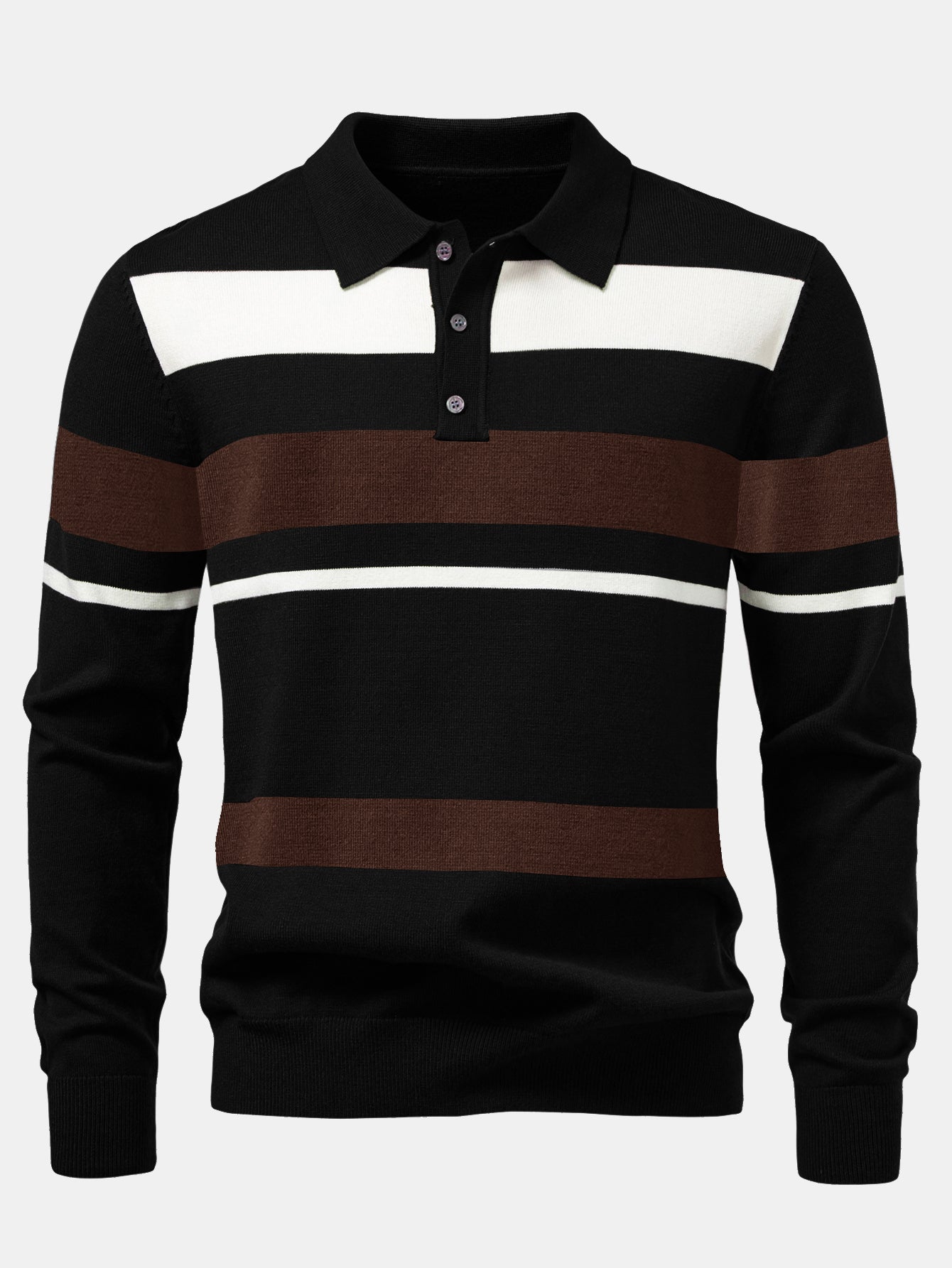 Long Sleeve Stripe Knit Polo Shirt