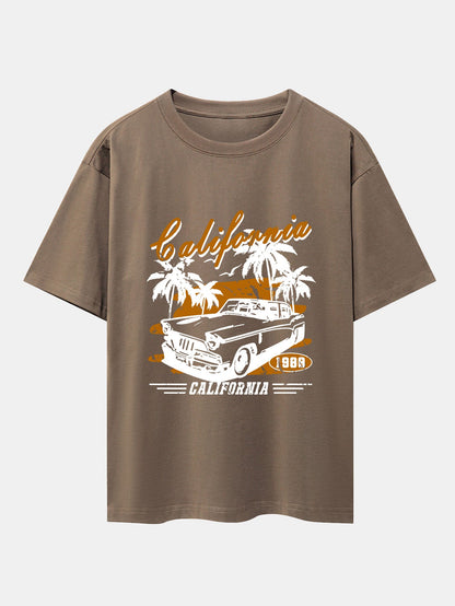 California Car Print Drop Shoulder Oversize T-Shirt