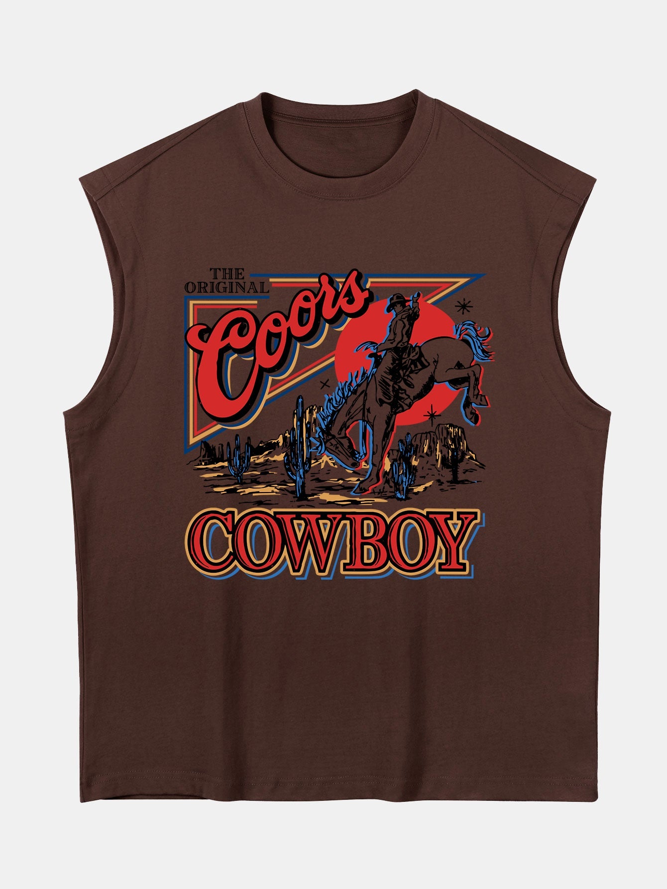 Relax Fit Western Cowboy Print Cotton Drop Shoulder Sleeveless T-Shirt