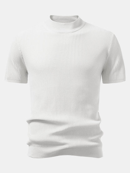 Ribbed Mock Neck Knitted Sweater T-Shirt