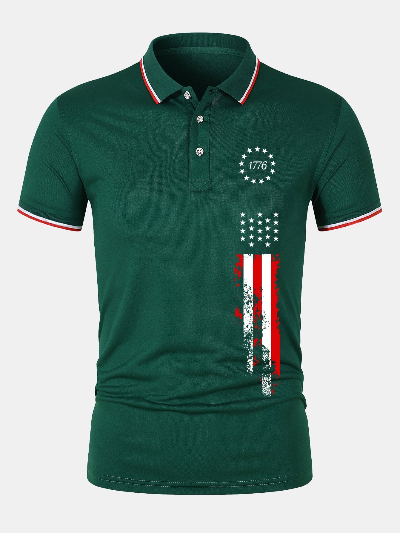 1776 American Flag Print Mesh Polo Shirt