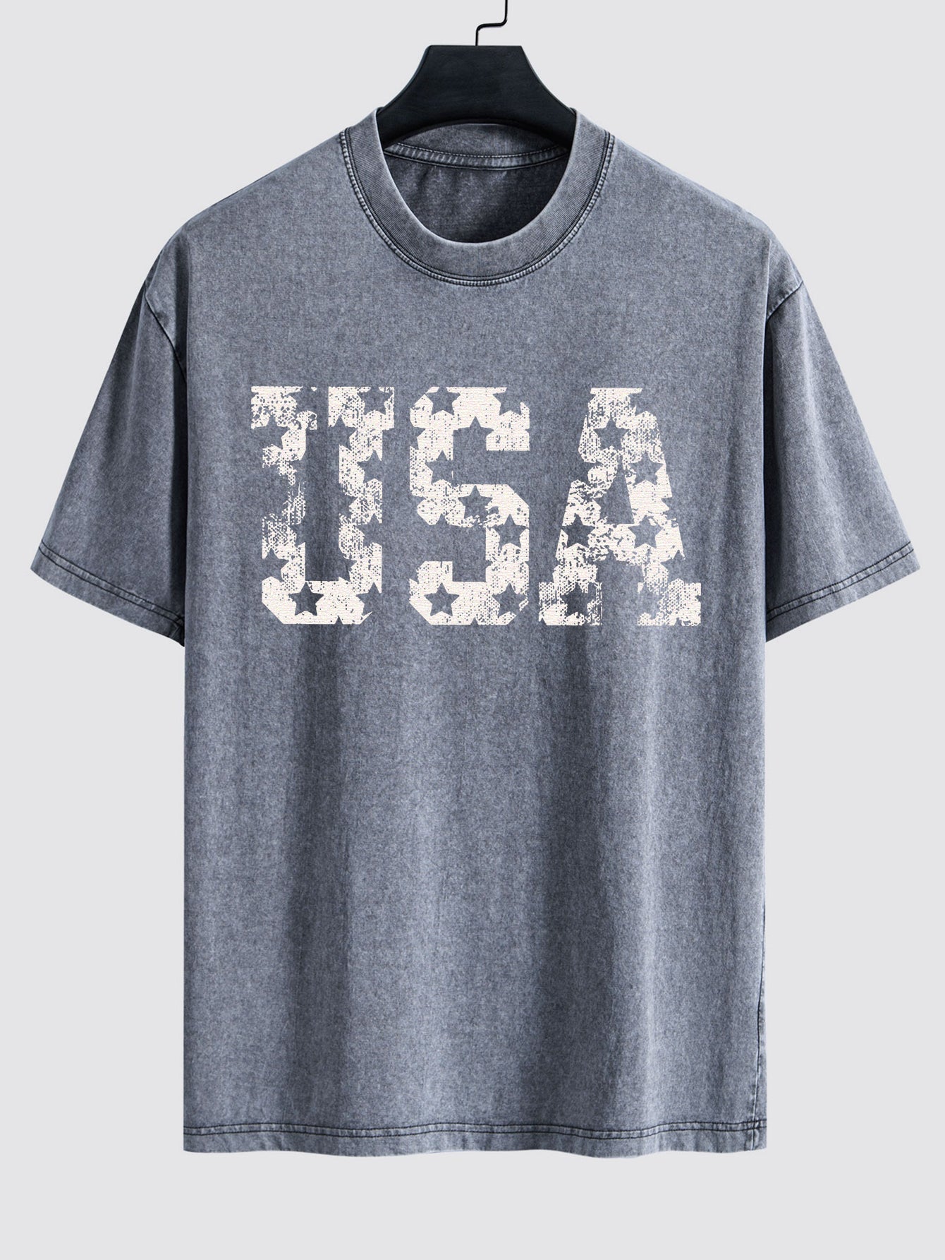 USA Print Washed Distressed Drop Shoulder T-Shirt