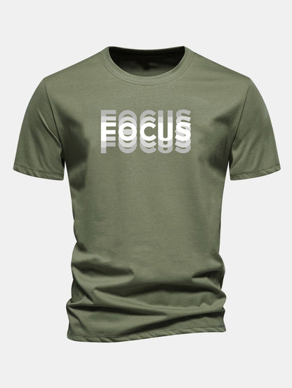 Regular Fit Focus Slogan Print Cotton T-Shirt