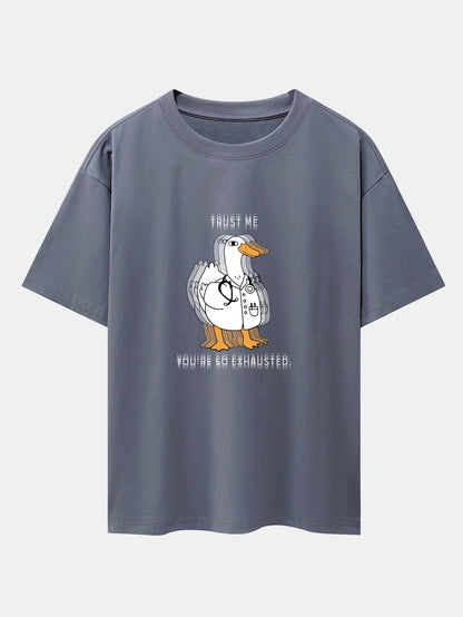 Funny Doctor Goose Print Drop Shoulder Oversize T-Shirt