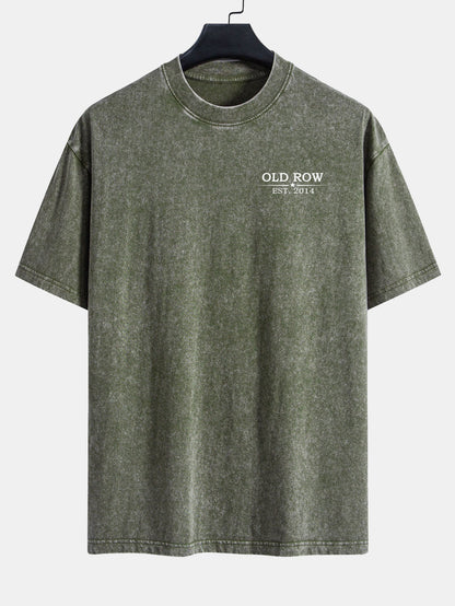 USA Old Row Beer Print Washed Distressed Drop Shoulder T-Shirt