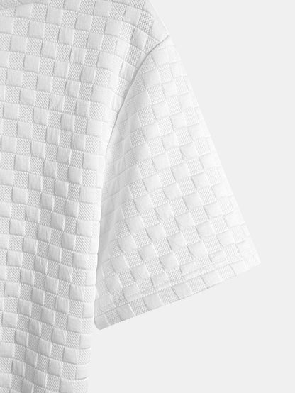 Checkerboard Jacquard  Arc Hem Hooded T-Shirt