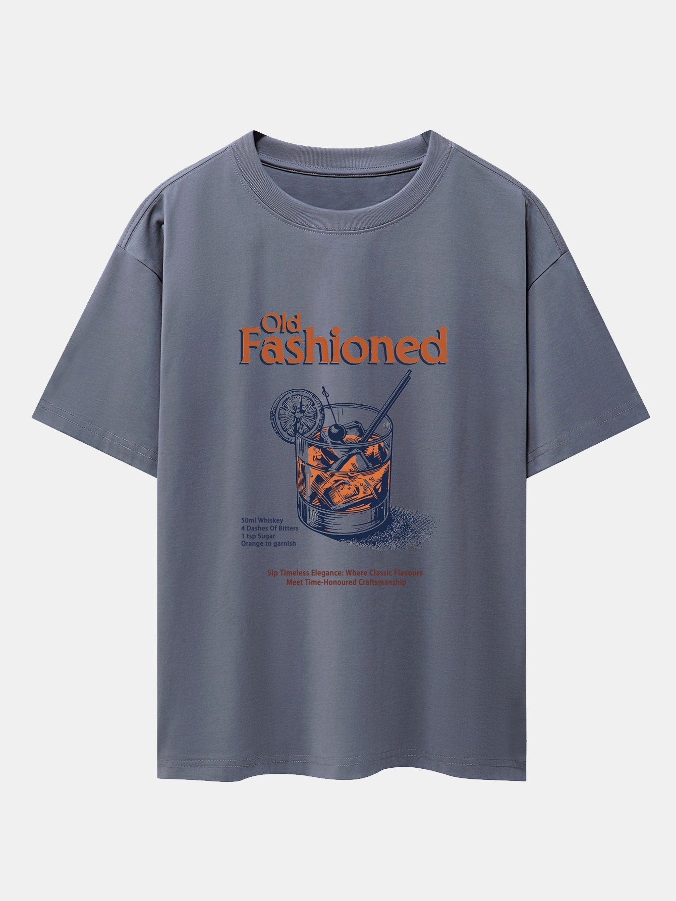 Vintage Whiskey Print Drop Shoulder Oversize T-Shirt