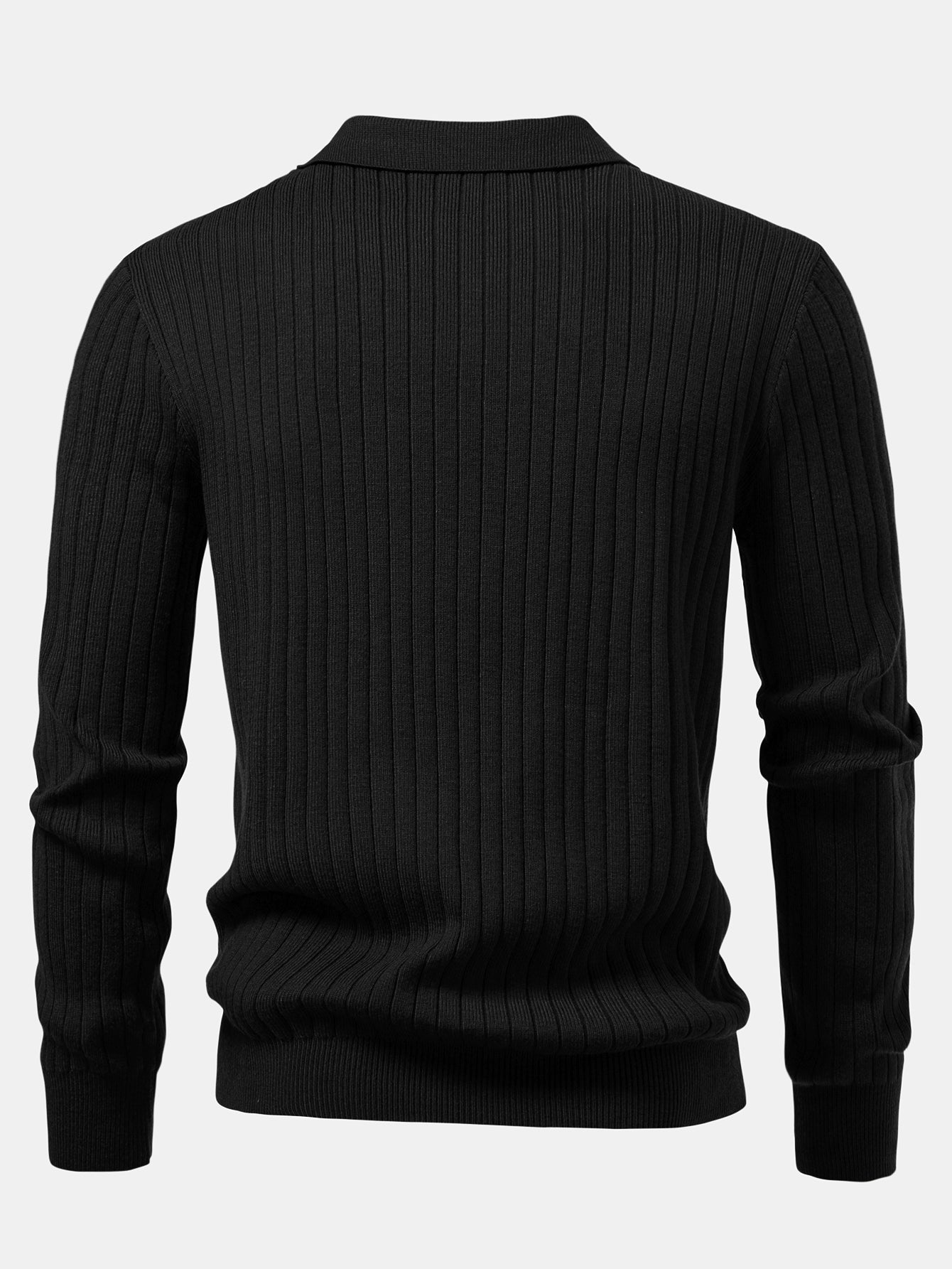 Long Sleeve Ribbed Knit Johnny Collar Polo Shirt