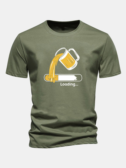 Regular Fit Beer Loading Print Cotton T-Shirt