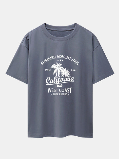 California Palm Tree Print Drop Shoulder Oversize T-Shirt