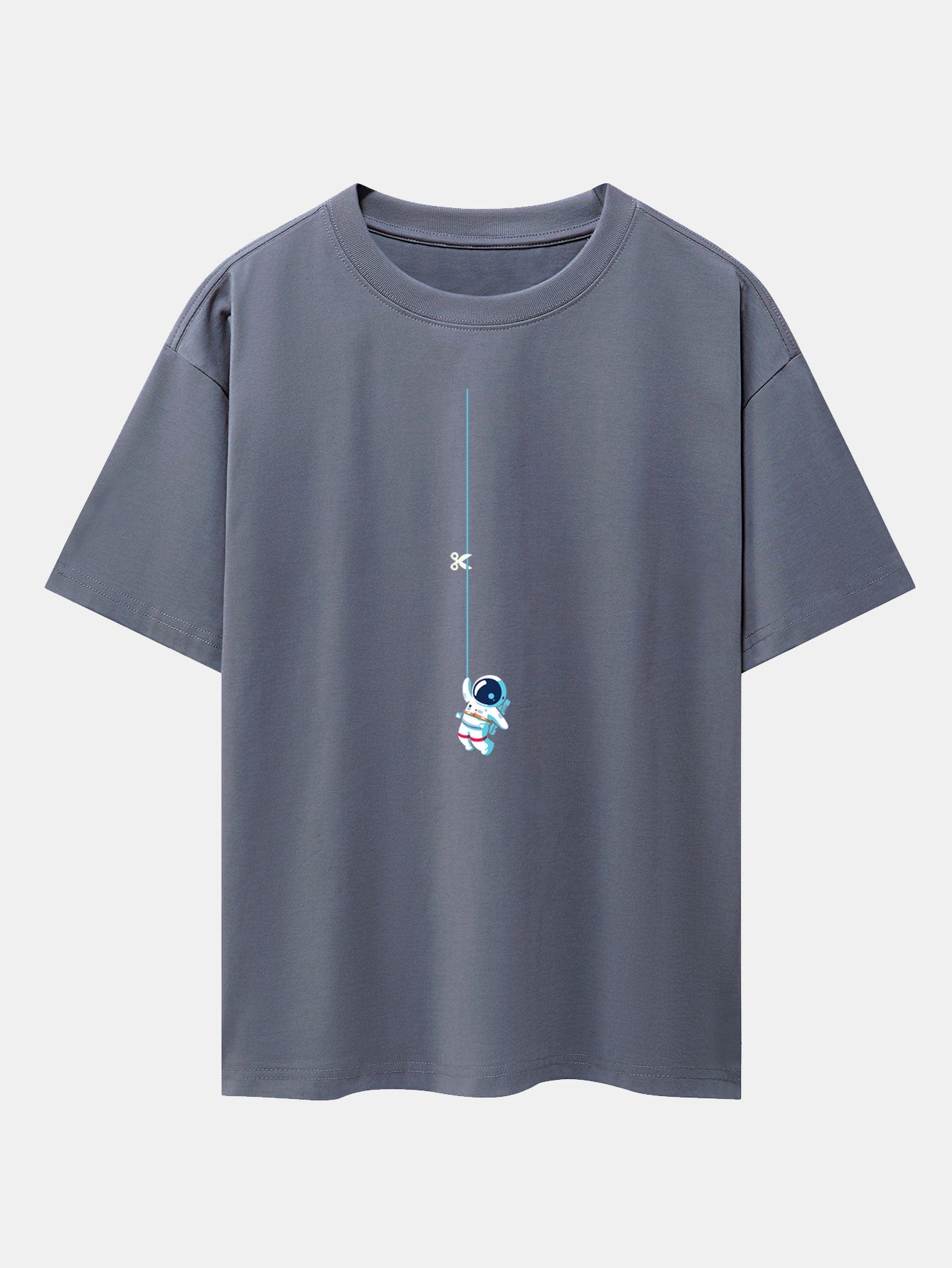 Astronaut On A Rope Print Drop Shoulder Oversize T-Shirt
