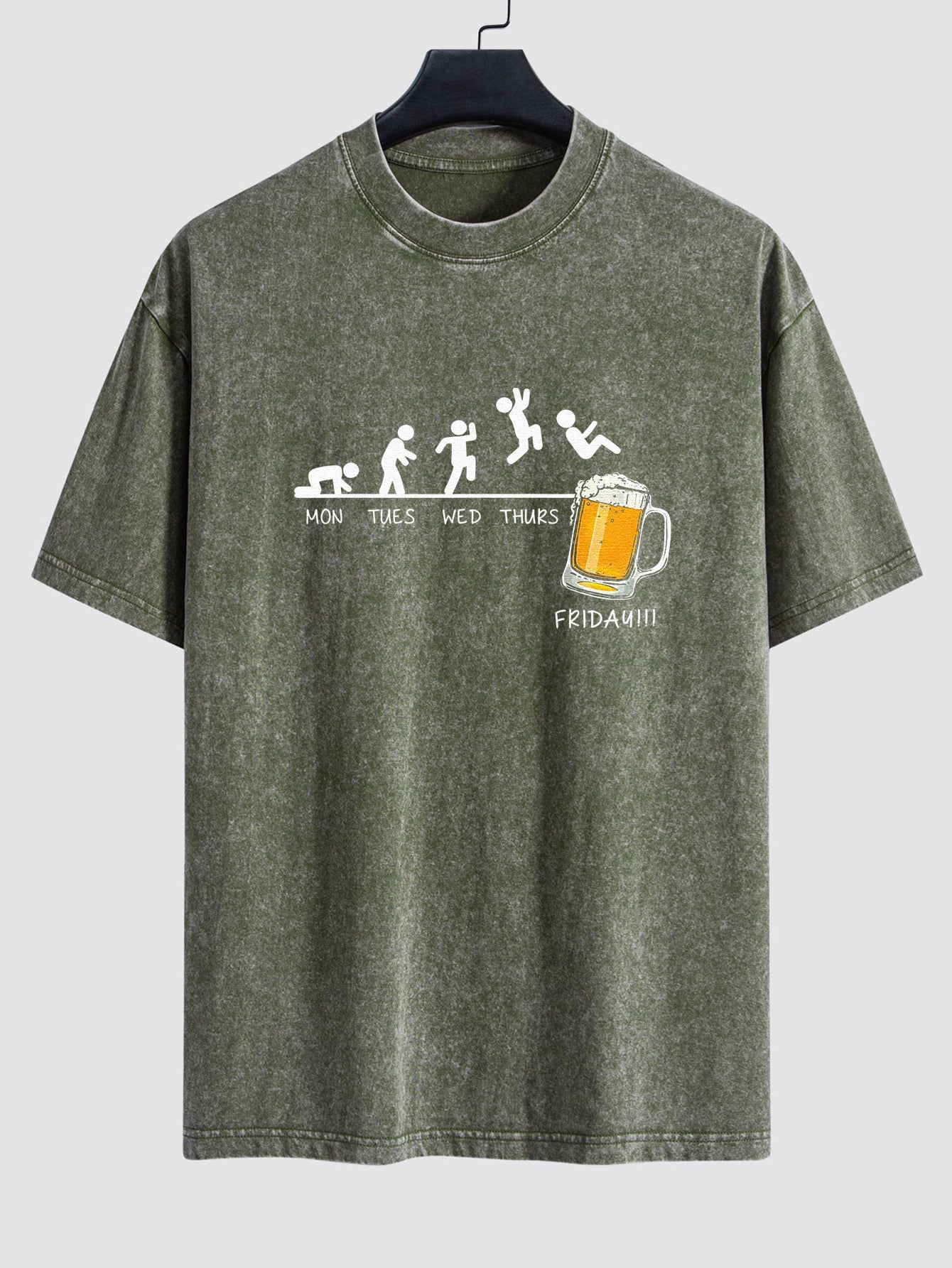 Beer Weekly Evolution Print Washed Distressed Drop Shoulder T-Shirt