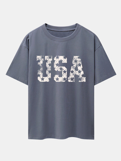 USA Print Drop Shoulder Oversize T-Shirt