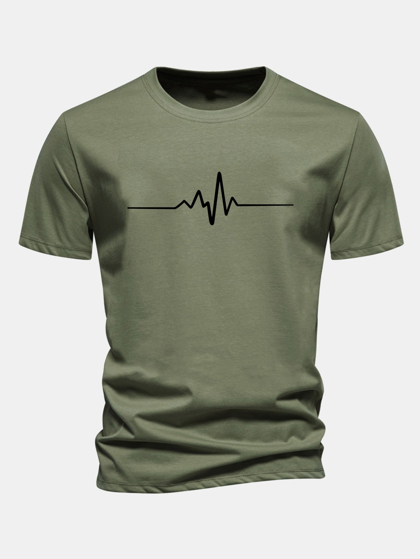 Regular Fit Heartbeat Flatline Print Cotton T-Shirt