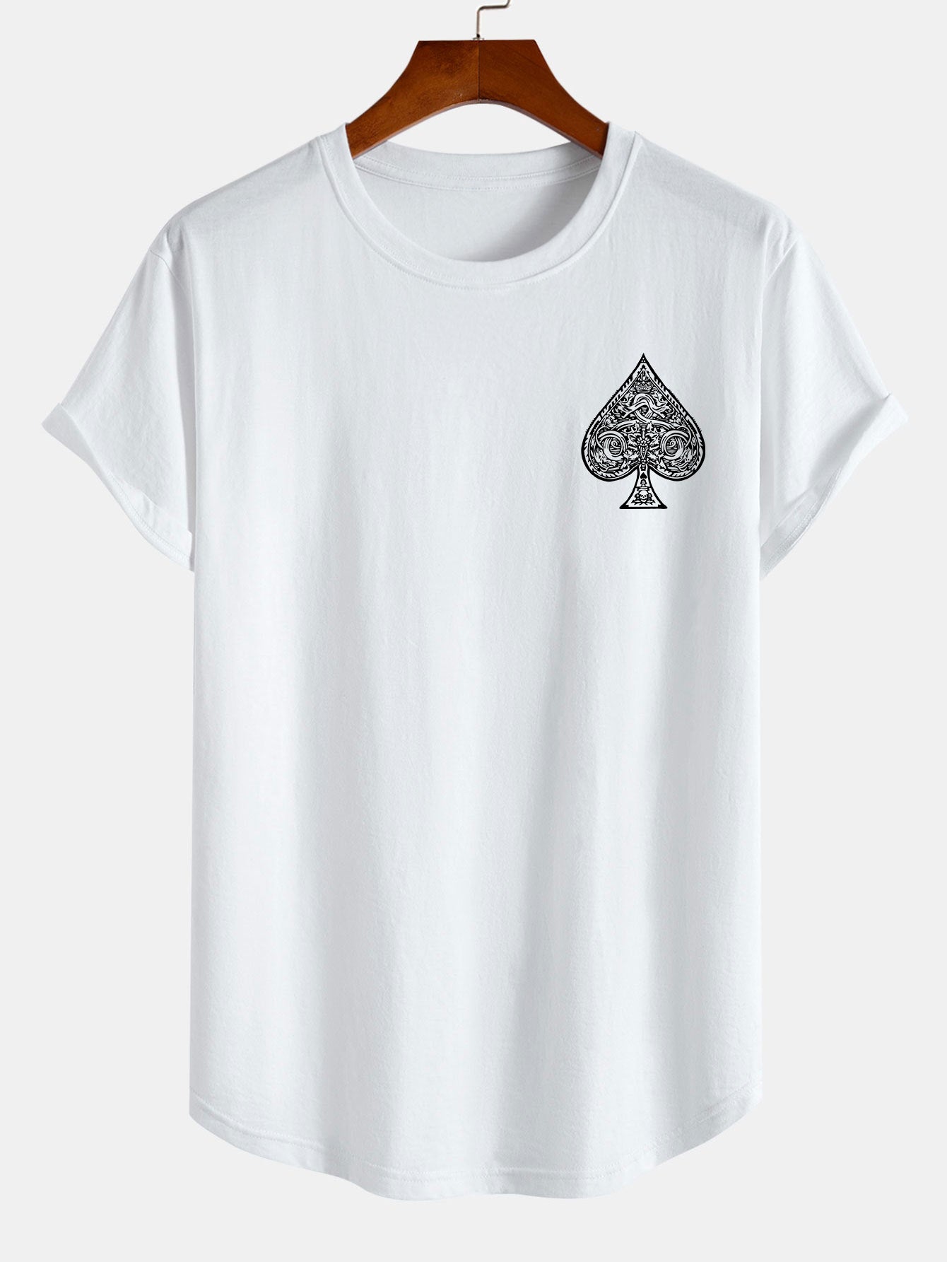 Ace Of Spades Print Cotton Arc Hem T-Shirt