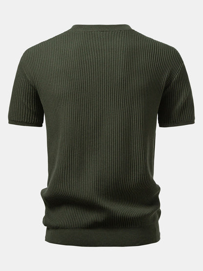Ribbed Crew Neck Sweater Knitted T-Shirt