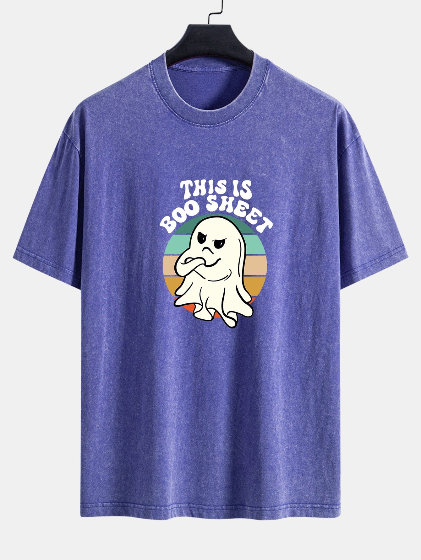 Ghost Slogan Print Washed Distressed Drop Shoulder T-Shirt