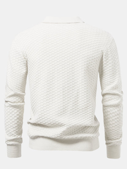 Long Sleeve Textured Knit  Polo Shirt