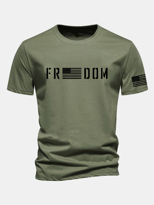 Regular Fit American Flag Freedom Print Cotton T-Shirt