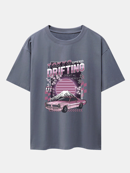 Tokyo Speed Car Print Drop Shoulder Oversize T-Shirt