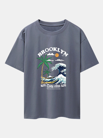 Beach Waves Print Drop Shoulder Oversize T-Shirt