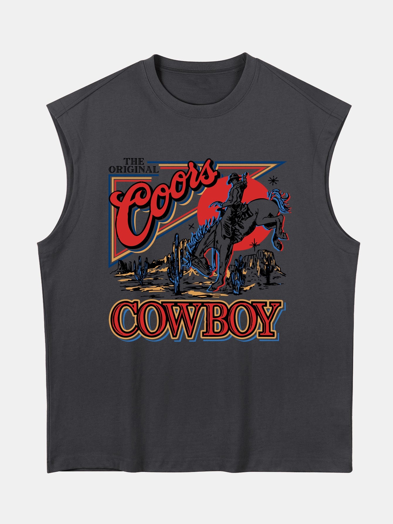 Relax Fit Western Cowboy Print Cotton Drop Shoulder Sleeveless T-Shirt