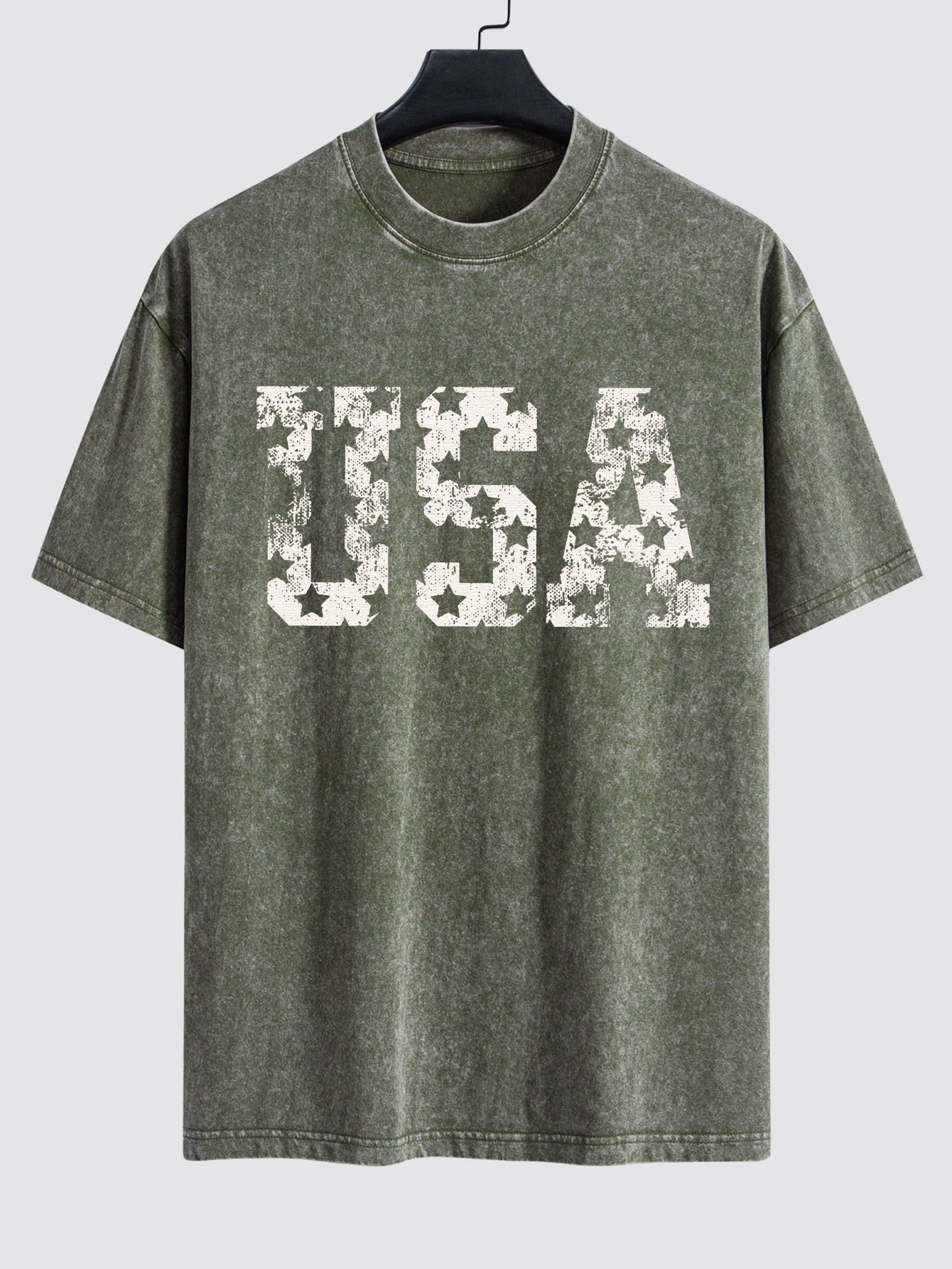 USA Print Washed Distressed Drop Shoulder T-Shirt