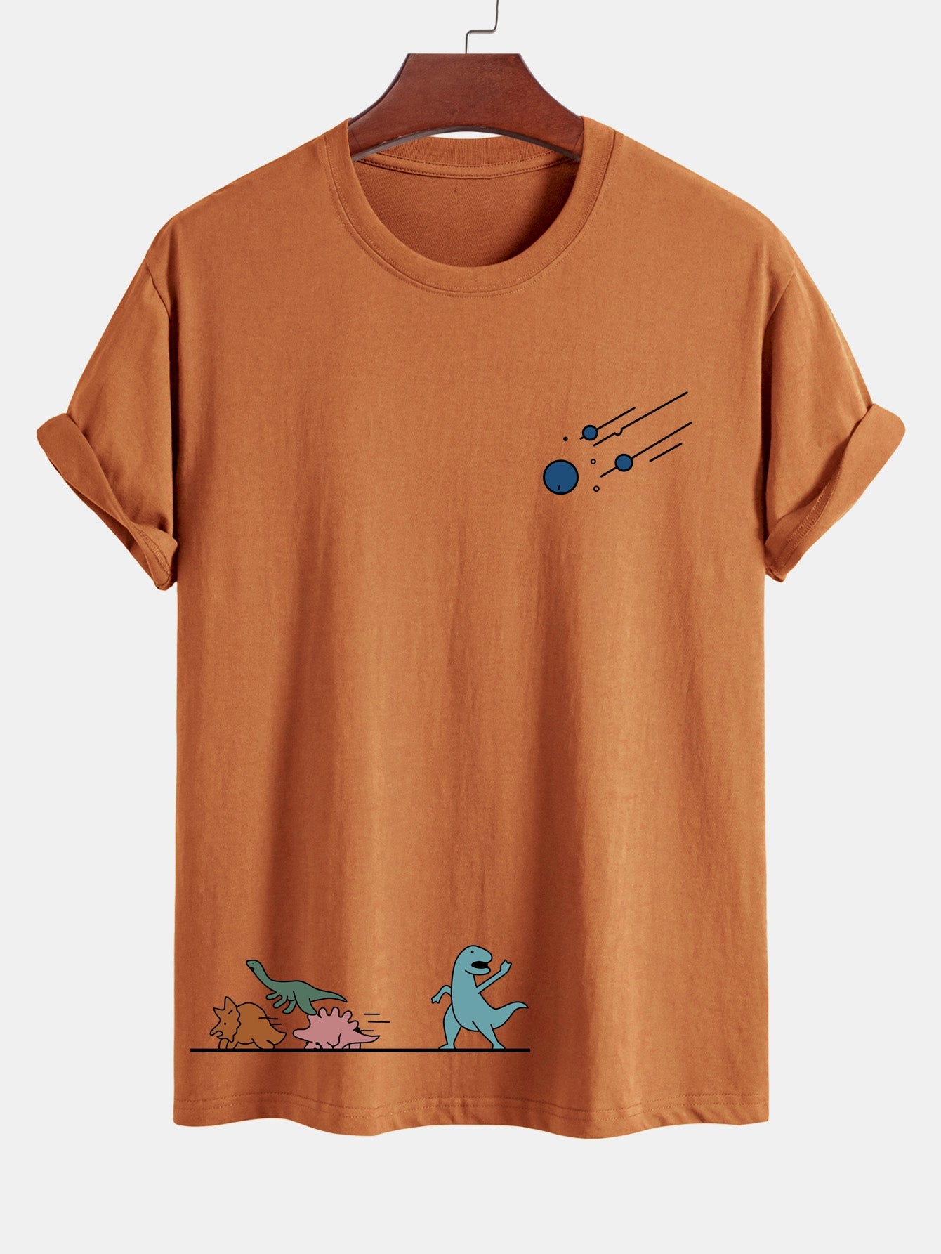 Regular Fit Dinosaurs Avoid Meteorites Print Cotton T-Shirt