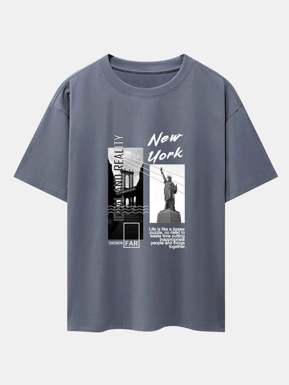 New York City Scenery Print Drop Shoulder Oversize T-Shirt