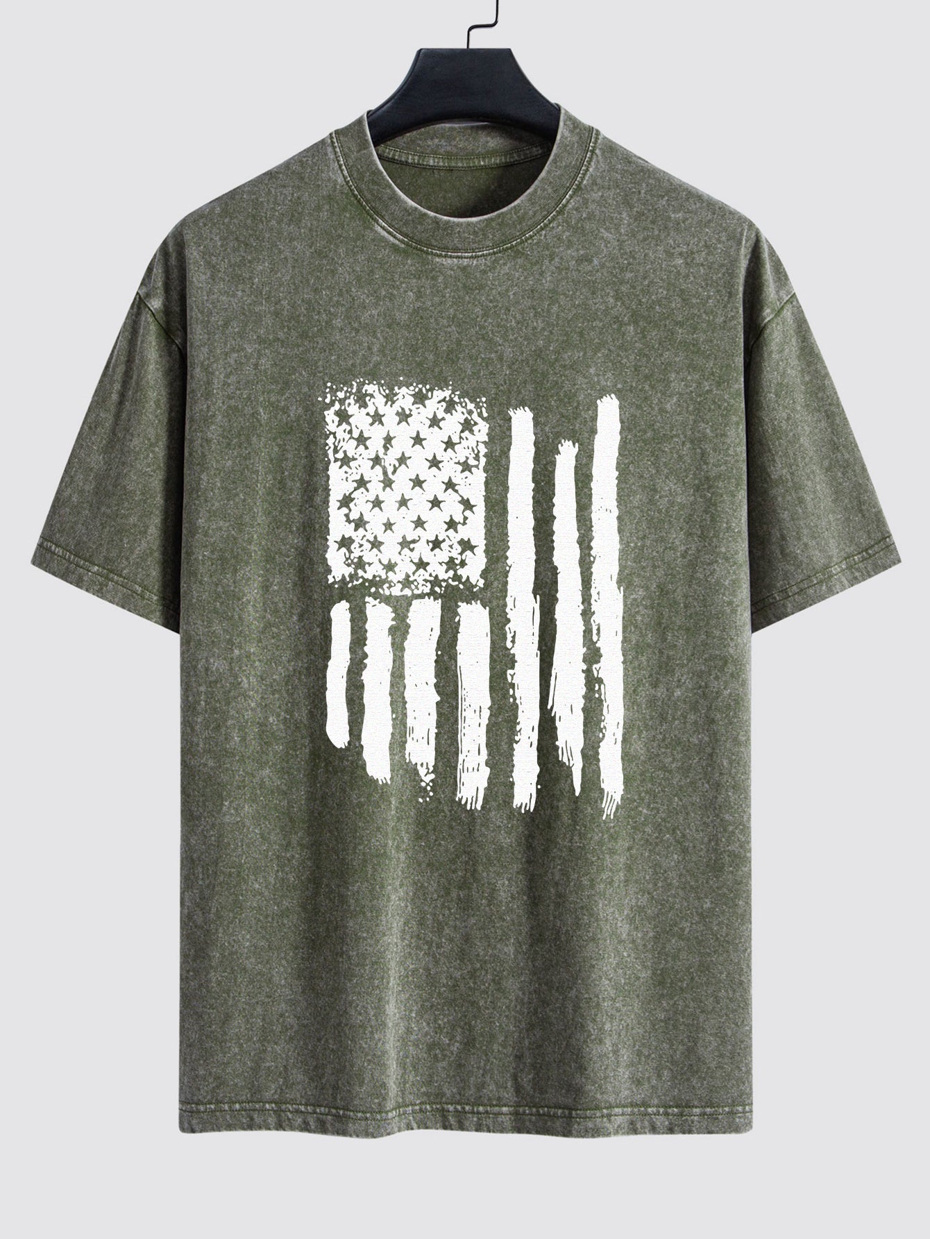 American Flag Print Washed Distressed Drop Shoulder T-Shirt