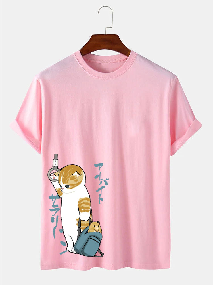 Japanese Cute Cat Print T-Shirt
