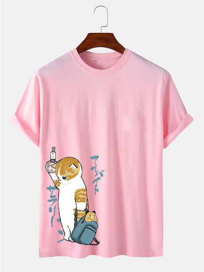 Japanese Cute Cat Print T-Shirt
