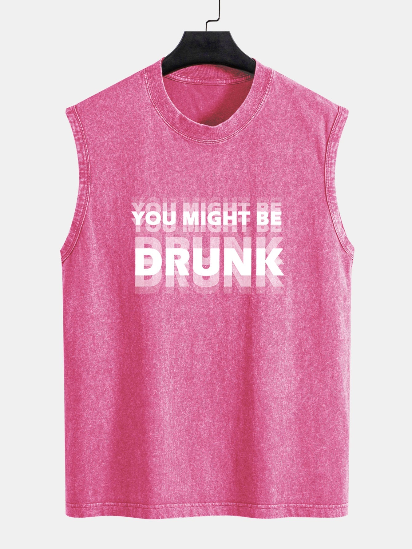 You Might Be Drunk Print Washed Distressed Tank Top