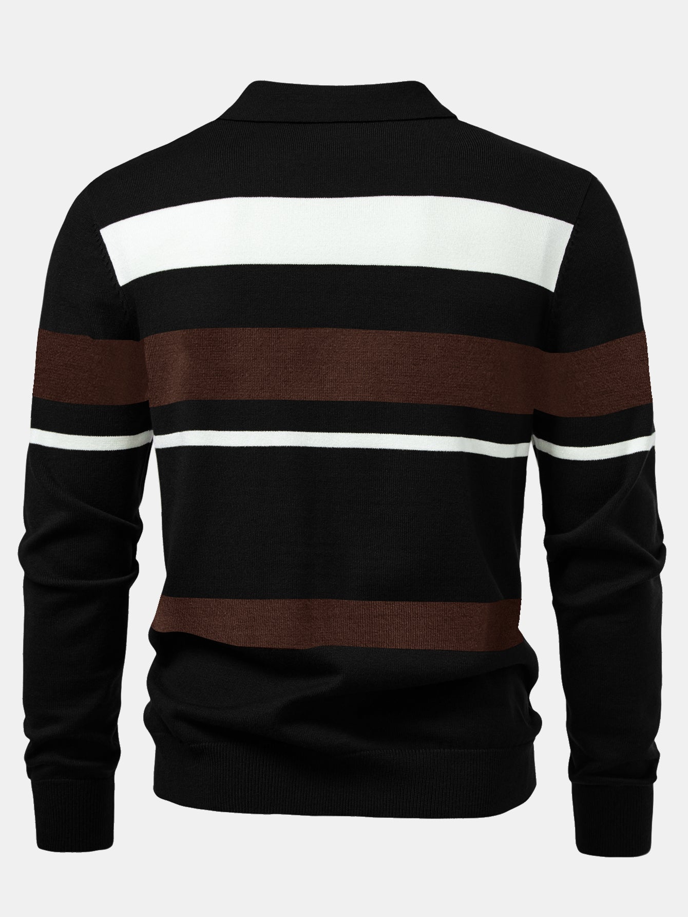 Long Sleeve Stripe Knit Polo Shirt