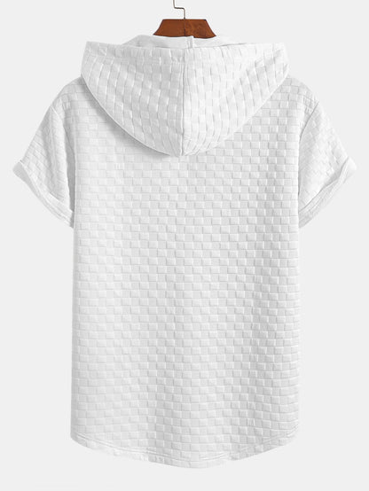 Checkerboard Jacquard  Arc Hem Hooded T-Shirt