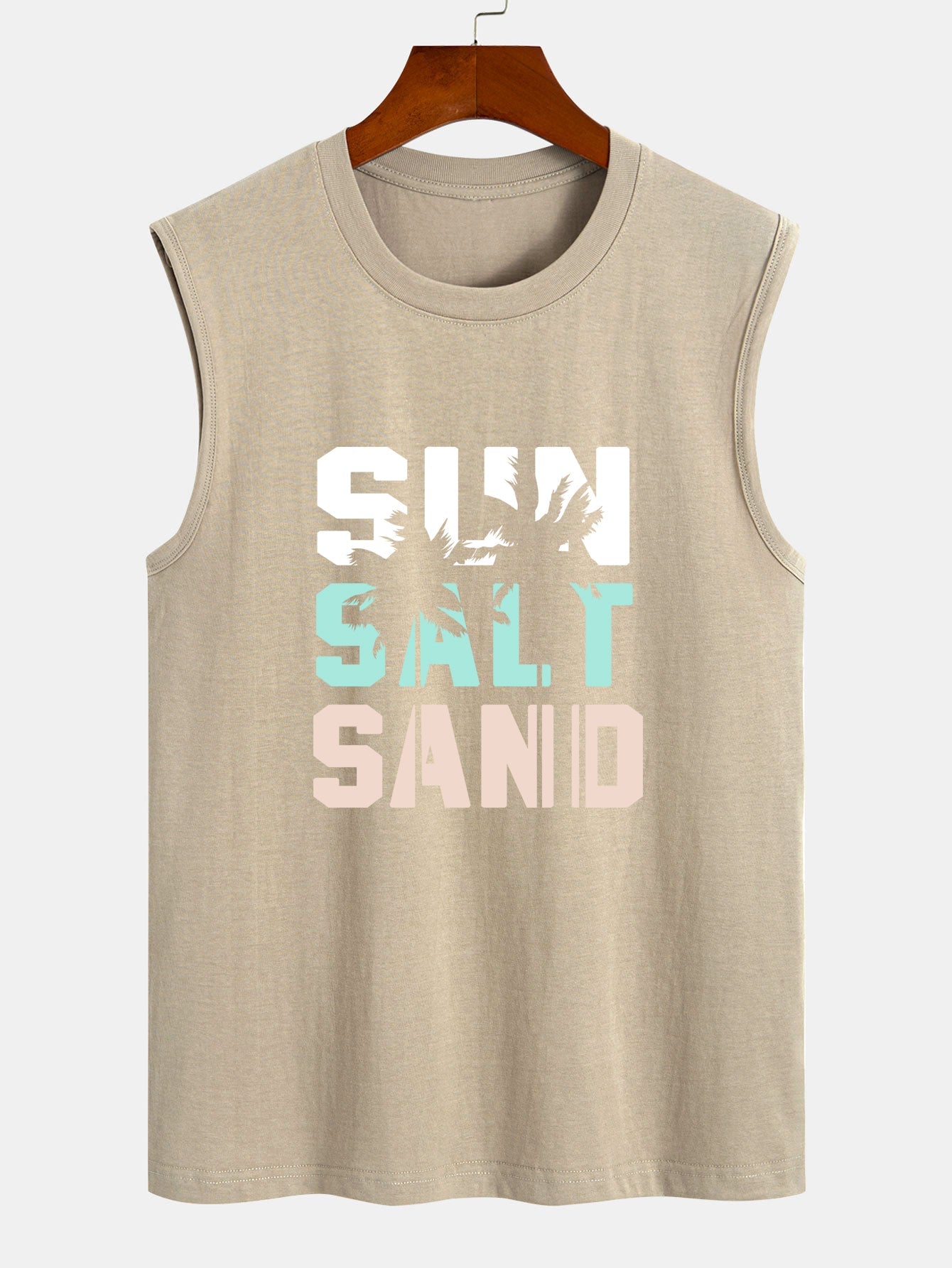 Sun Sand Palm Tree Print Cotton Sleeveless T-Shirt
