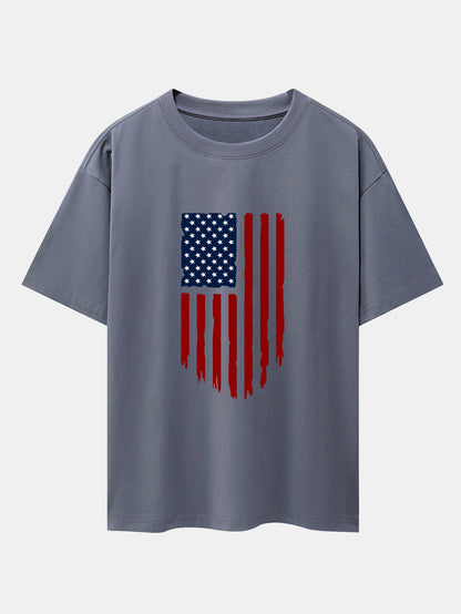 American Flag Print Drop Shoulder Oversize T-Shirt