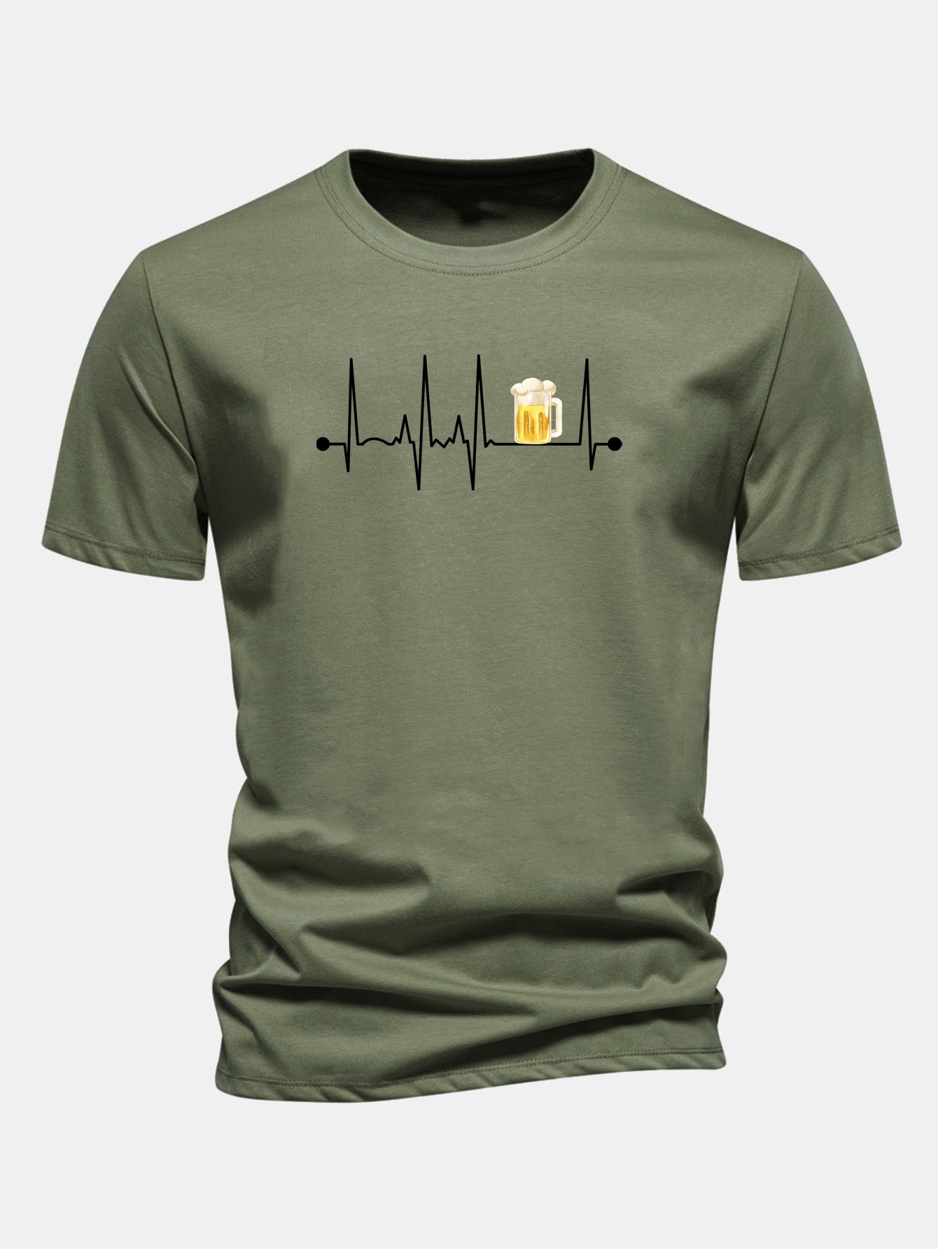 Regular Fit Beer Heartbeat Print Cotton T-Shirt