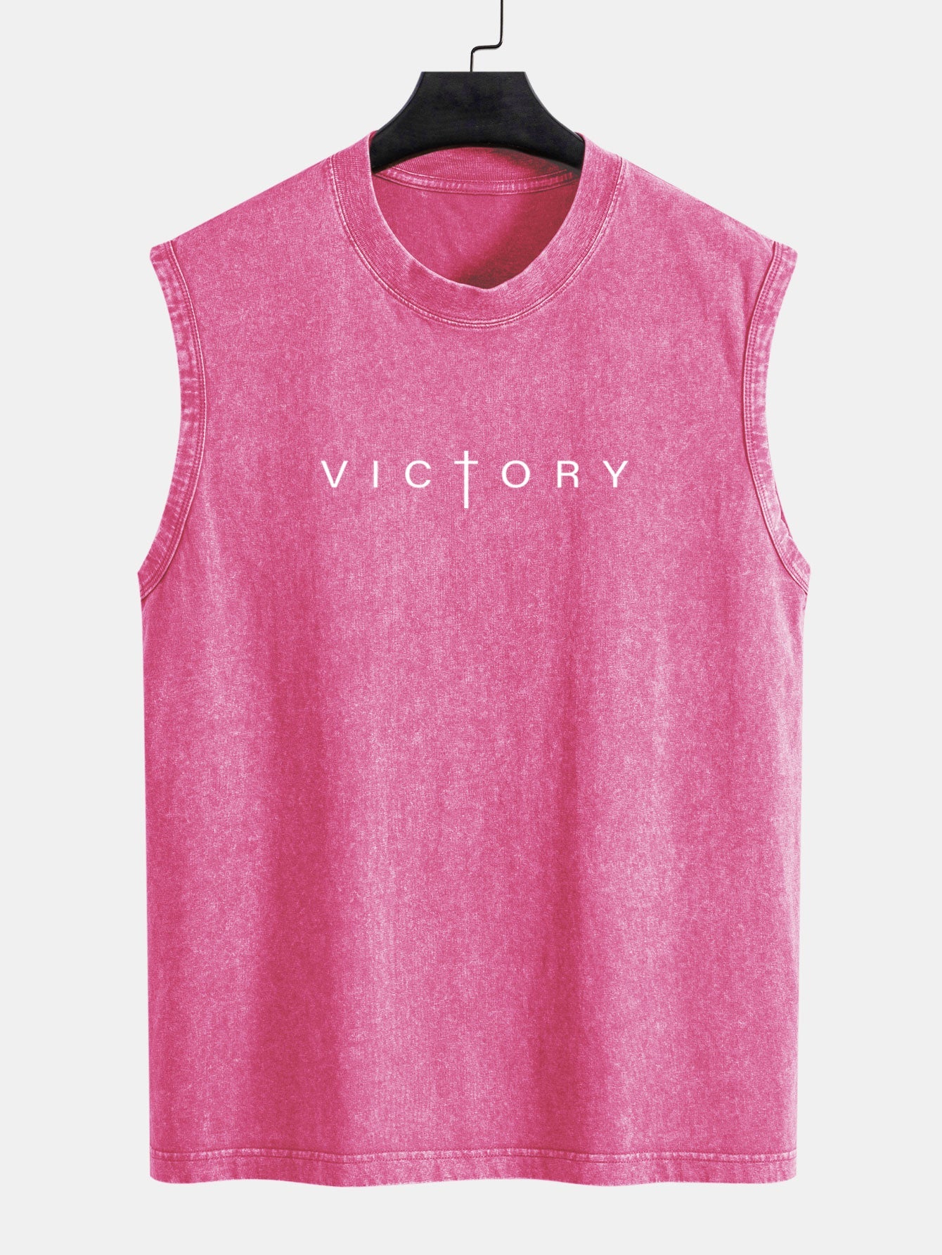 Victory Slogan Print Washed Distressed Tank Top
