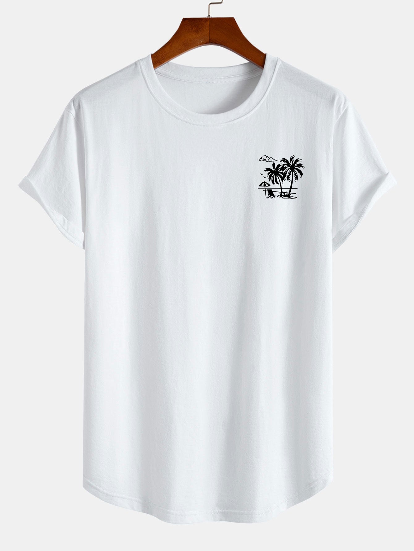 Vacation Palm Tree Print Cotton Arc Hem T-Shirt