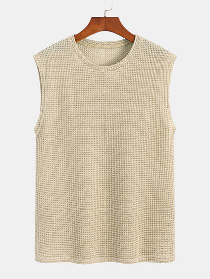 Waffle Knit Wide Strap Sleeveless T-Shirt