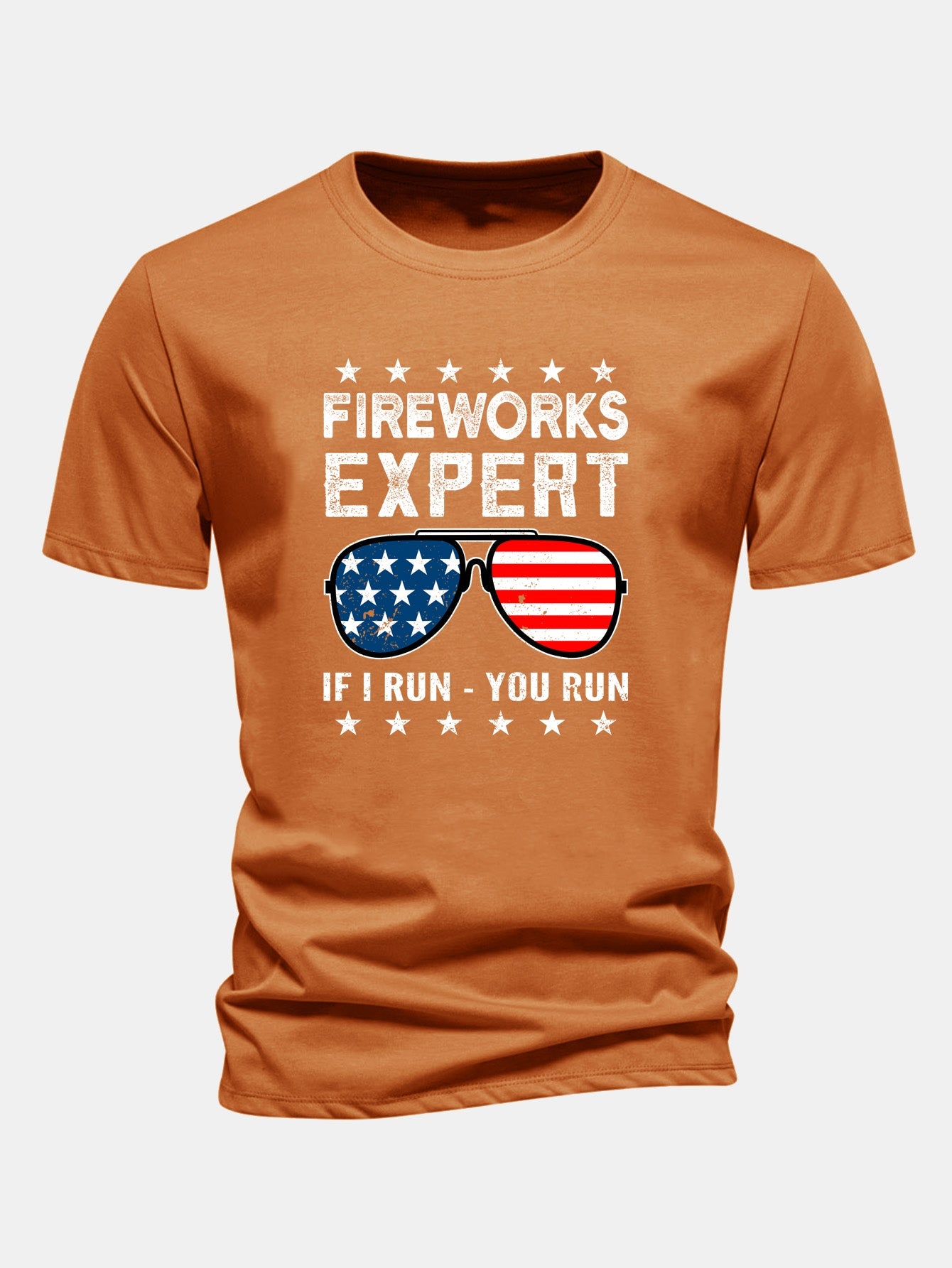 Regular Fit American Flag Sunglasses Print Cotton T-Shirt